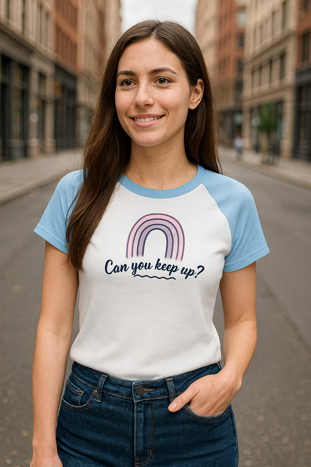CAN YOU KEEP UP? - Women’s micro rib raglan baby tee