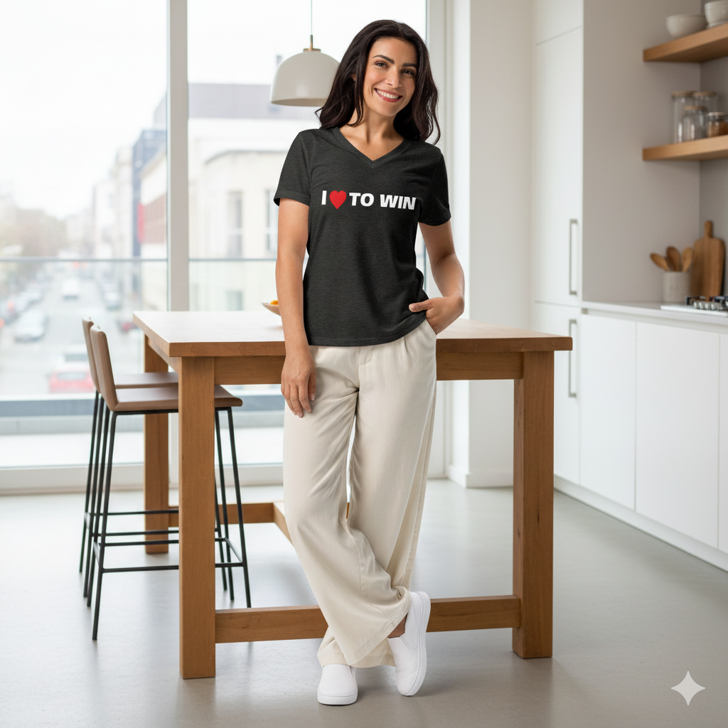 I LOVE TO WIN. Women’s relaxed v-neck t-shirt