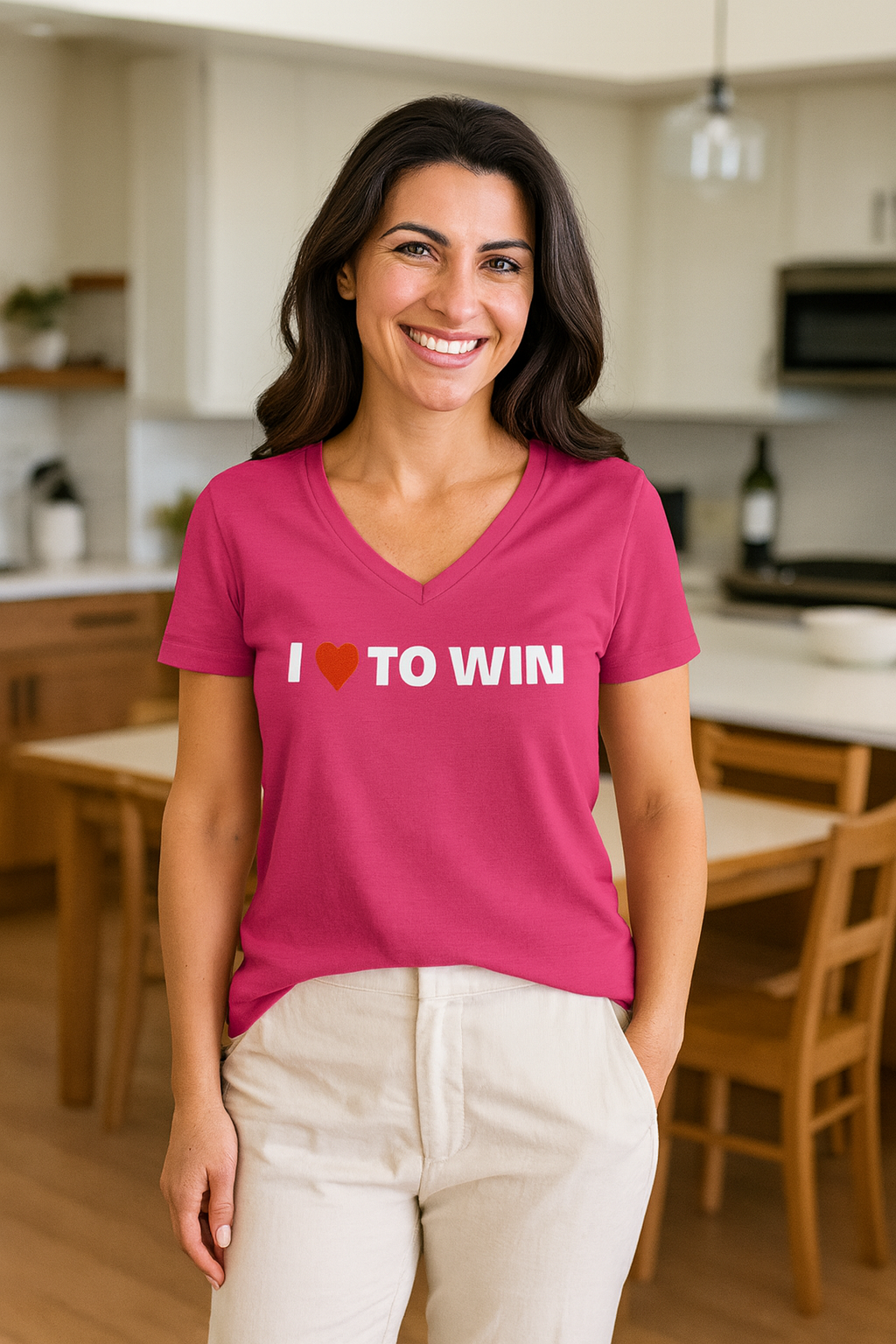 I LOVE TO WIN. Women’s relaxed v-neck t-shirt